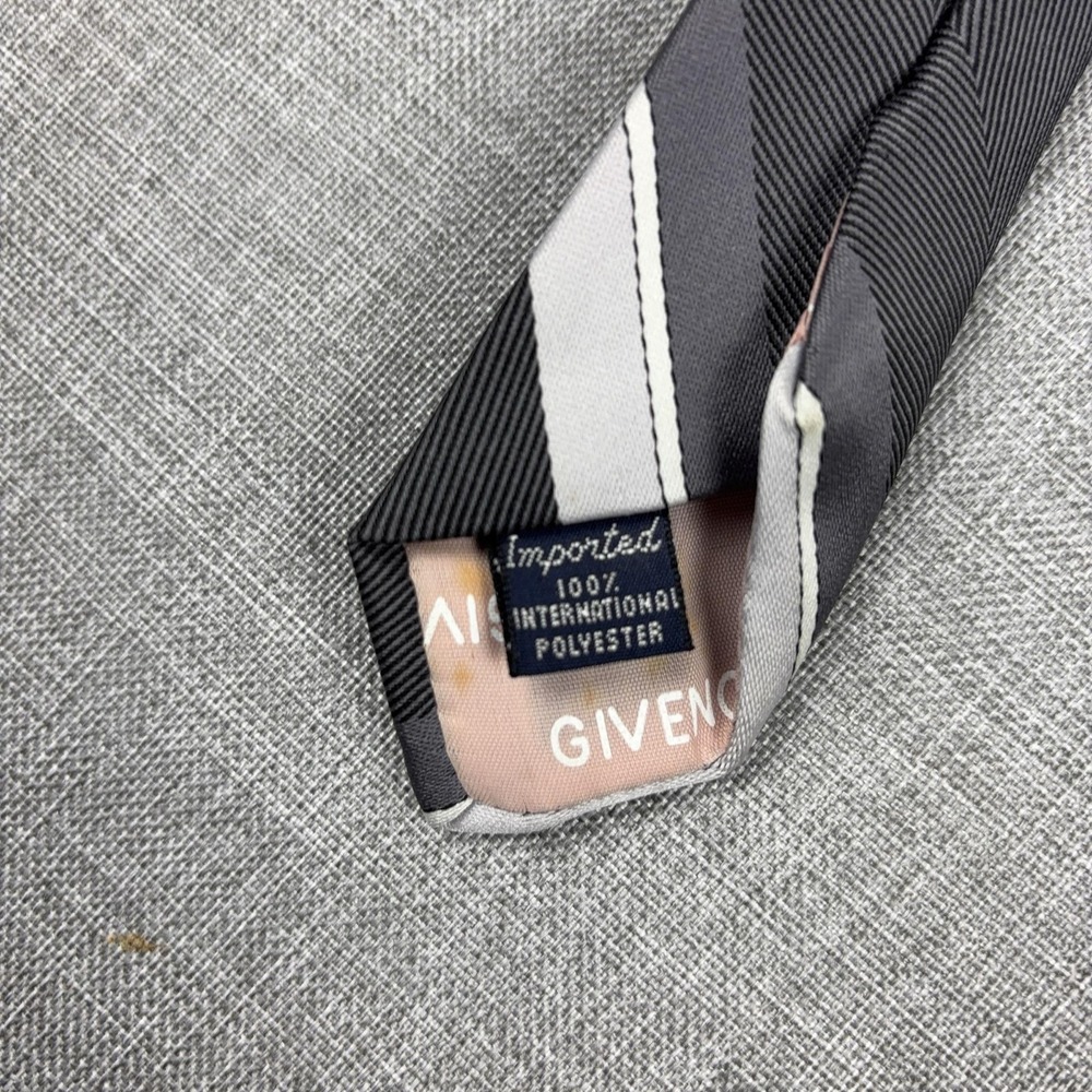 Vintage Givenchy Paris Tie Mens One Size Gray Striped Designer Skinny Woven - Picture 4 of 7